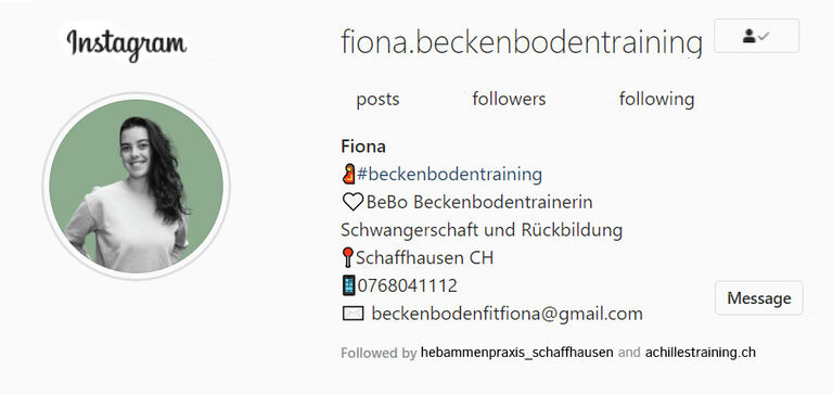 Fiona Mae Poppitz Instagram landing Page mit Kontaktinformationen